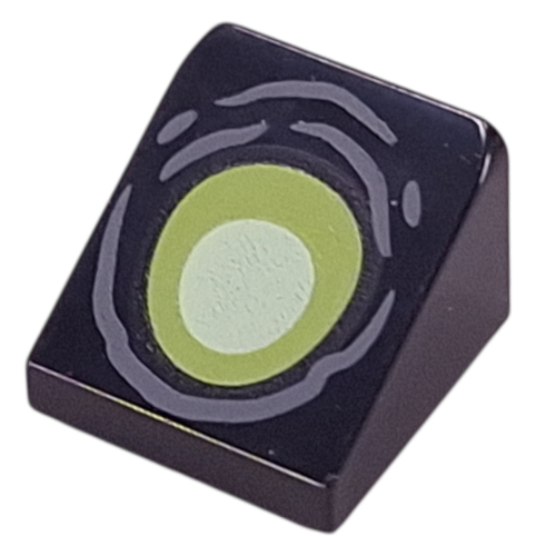 Slope 30° 1 x 1 x 2/3 (Cheese Slope) with Lime/Yellowish Green Eye, Dark Bluish Grey Wrinkles print (54200pr0031)