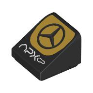 Slope 30° 1 x 1 x 2/3 (Cheese Slope) with Mercedes Logo on Orange Circle, White 'APX GP' print (54200pr0033)