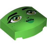 Wedge Curved 3 x 4 Triple, No Studs with Face, Black Eyebrows, Bright Green/Lime Eyes, Green Lips, Freckles print (5787pr0003)