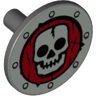 Shield Round Flat with Silver Skull on Dark Red Print (59231pr0001)