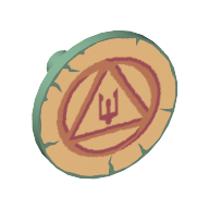 Shield Round Flat with Circle, Triangle and Trident on Gold Background Print (59231pr0003)
