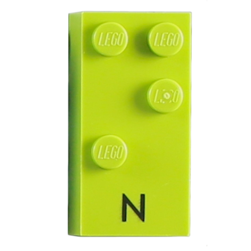 Braille Brick 2 x 4 with 4 Studs ⠝ and 'N' Print (60228pr0001)