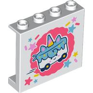 Panel 1 x 4 x 3 [Side Supports / Hollow Studs] with White/Medium Blue Unicorn Cake on Wheels on Coral Background print (60581pr0015)