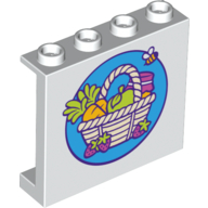 Panel 1 x 4 x 3 [Side Supports / Hollow Studs] with Grocery Basket, Carrot, Apple, Strawberry, Bee Print (60581pr0027)
