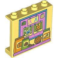 Panel 1 x 4 x 3 [Side Supports / Hollow Studs] with Bright Pink/Medium Blue Message Board, Food Bags, Jar, Yarn print (60581pr0035)