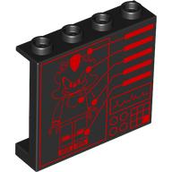 Panel 1 x 4 x 3 [Side Supports / Hollow Studs] with Computer Screen, Red Shadow Schematics print (60581pr0038)