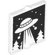Glass for Window 1 x 2 x 2 Flat with Retro UFO, Beam, Trees, Stars print (60601pr0014)
