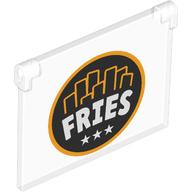 Glass for Window 1 x 4 x 3 [Opening] with White 'FRIES', 3 Stars on Black Background, Bright Light Orange Circle, Fries print (60603pr0009)