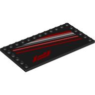 Plate Special 6 x 12 with Studs on 3 Edges with Diagonal Red/White Stripes, Red F1 Logo print (6178pr0014)