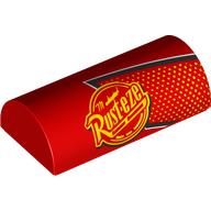 Brick Curved 2 x 4 Double, No Studs with Bright Light Orange Dots, Rust-eze Logo print (6192bpr0003)