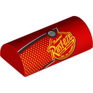 Brick Curved 2 x 4 Double, No Studs with Bright Light Orange Dots, Rust-eze Logo print (6192bpr0004)