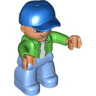 Duplo Figure with Cap Blue, with Bright Green Long Sleeve Shirt over White Shirt - Medium Blue Legs (63710c02pr0004)