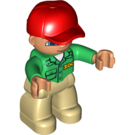 Duplo Figure with Cap Red, with Green Long Sleeve Shirt with 'ZOO' on Front and Back - Tan Legs (63710pr0006)