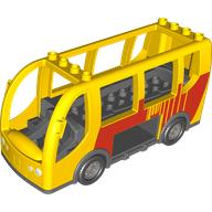 Duplo Bus with Dark Bluish Gray Chassis & Flat Silver Wheels, with Red Transit Logo Print (64139pr0001)