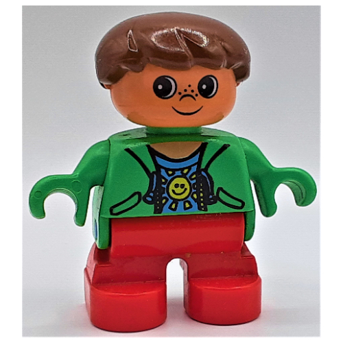 Duplo Figure, Early Child, Hair Swept Left Brown, Red Legs, Open Jacket Print (6453c06pr0010)