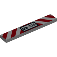 Tile 1 x 6 with Red/White Warning Stripes, Number Plate EB 220 print (6636pr0004)
