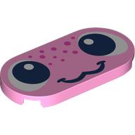 Tile Round 2 x 4 with Face, Dark Pink Spots print (66857pr0001)