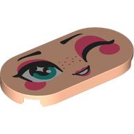 Tile Round 2 x 4 with Face, Dark Turquoise Eyes, Coral Eyeshadow, Cheeks, Lips, Winking print (66857pr0053)