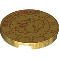 Tile Round 3 x 3 with Dark Red Galleon, Dragon, 'UNUM GALLEON 1' print (67095pr0030)