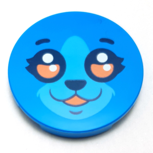 Tile Round 3 x 3 with Face, bright Light Blue Muzzle, Coral/Black Eyes print (67095pr9988)
