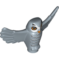 Animal, Bird, Owl Small with Open Wings, Angular Features with Orange Eyes and Beak and Dark Bluish Gray and White Rippled Chest Feathers Print (67632pr0002)