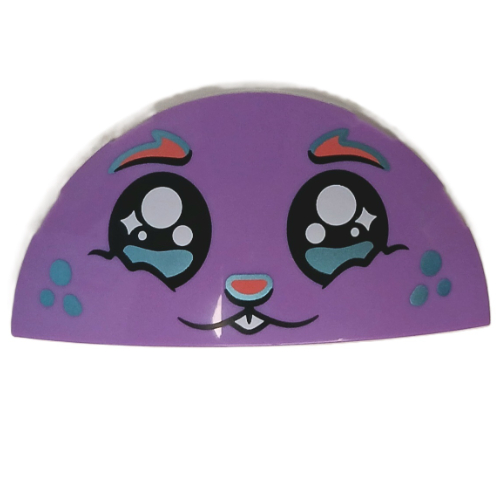 Brick Round 3 x 6 Half Circle with Bunny Face, Black Eyes, Tears, Metallic Blue Spots, Coral Nose, Eyebrows print (6957pr0001)
