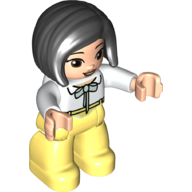 Duplo Figure with Straight Hair with Left Parting Black, Bright Light Yellow Legs, Bow Print (69840pr0140)
