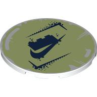 Tile Round 6 x 6 with Dark Blue LEGO Brick, Nike Logo on Yellowish Green Background print (7212pr0003)