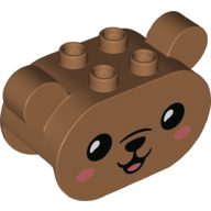 Duplo Brick 2 x 4 x 2 Rounded Ends with Ears and Bear Face, Black Eyes, Nose, Mouth, Coral Cheeks Print (72133pr0006)