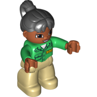 Duplo Figure with Ponytail Black, with Medium Nougat Face - Zoo Shirt (75113c02pr0004)