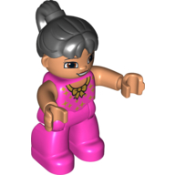 Duplo Figure with Ponytail Black, with Dark Pink Legs and Gold Bow Print (75113pr0002)