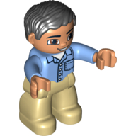 Duplo Figure with Parted Wavy Hair Black, Shirt with Collar, Pocket, and 4 Buttons (75115pr0006)
