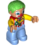 Duplo Figure with Parted Wavy Hair Bright Green, Striped Jacket with Bow Tie - Medium Blue Legs (75115pr0007)