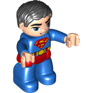 Duplo Figure with Parted Wavy Hair Black, with Light Nougat Face (Superman) (75115pr0023)