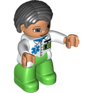 Duplo Figure Bob / Pageboy Hair Black, with Nurse / Medic / Vet - Bright Green Legs (75121pr0005a)