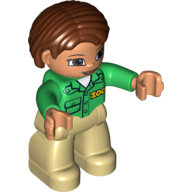 Duplo Figure Bob / Pageboy Hair Reddish Brown, 'ZOO' on Front and Back Shirt - Tan Legs (75121pr0006)