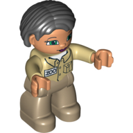 Duplo Figure Bob / Pageboy Hair Black, with Dark Tan Legs, Tan Top (Zoo Keeper) (75121pr0011)