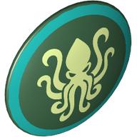 Shield Round Bowed with Yellowish Green Kraken, Dark Turquoise Border print (75902pr0024)