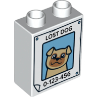 Duplo Brick 1 x 2 x 2 with Bottom Tube, Poster with Dog and 'LOST DOG 1-234-456' Print (76371pr0199)