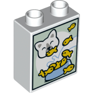 Duplo Brick 1 x 2 x 2 with Bottom Tube, Cat Eating Fish print (76371pr0201)