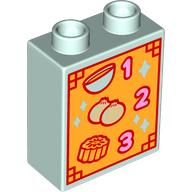 Duplo Brick 1 x 2 x 2 with Bottom Tube with Menu '1', '2', '3', Bowl, Union, Cake print (76371pr0209)