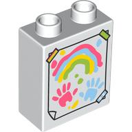 Duplo Brick 1 x 2 x 2 with Drawing of Rainbow, Handprints print (76371pr0220)