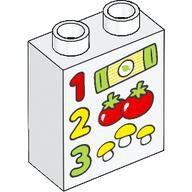 Duplo Brick 1 x 2 x 2 with Red '1', Yellow '2', Lime '3', Groceries print (76371pr0227)