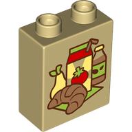 Duplo Brick 1 x 2 x 2 with Croissants, Pear, Juice Box, Bottle print (76371pr0254)