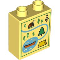 Duplo Brick 1 x 2 x 2 with Map, Ladybug, Trees, River, Lake, Tent, Cano print (76371pr0268)