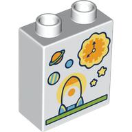 Duplo Brick 1 x 2 x 2 with Bottom Tube, Rocket Ship, Sun, Planets Print (76371pr0289)