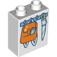 Duplo Brick 1 x 2 x 2 with Bottom Tube, Hooks with Bag and Unbrella Print (76371pr0299)