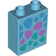 Duplo Brick 1 x 2 x 2 with Bottom Tube, Dark Azure, Medium Lavender, and Dark Turquoise Triangular Spots Print (76371pr9892)