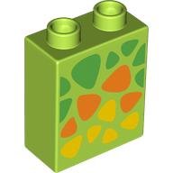 Duplo Brick 1 x 2 x 2 with Bottom Tube, Green, Orange, and Yellow Triangular Spots Print (76371pr9893)