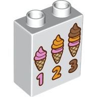 Duplo Brick 1 x 2 x 2 with Bottom Tube with '1 2 3', 3 Sizes Icecreams print (76371pr9894)